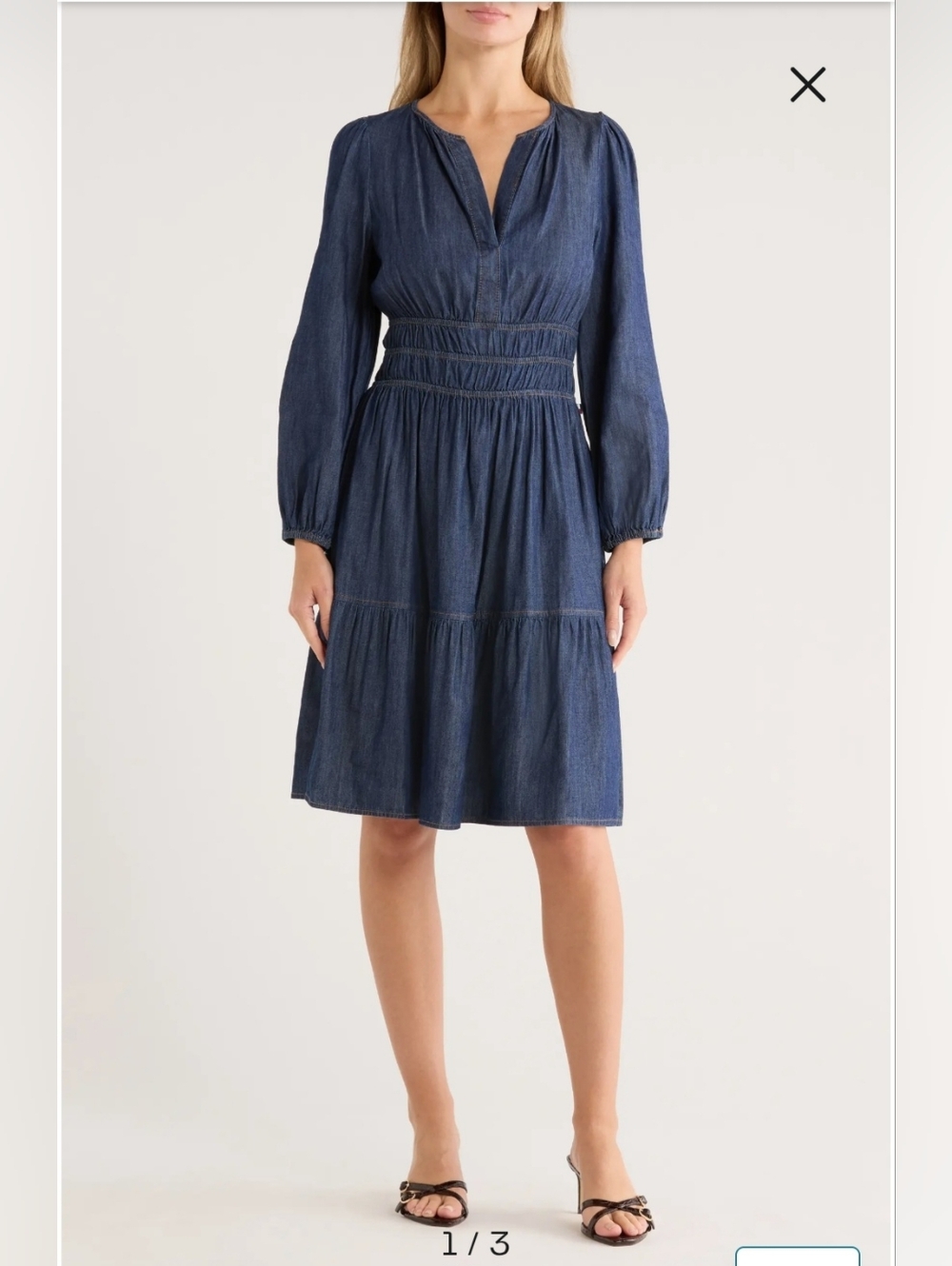 Tommy Hilfiger Navy Long-Sleeve Tiered Denim Dress